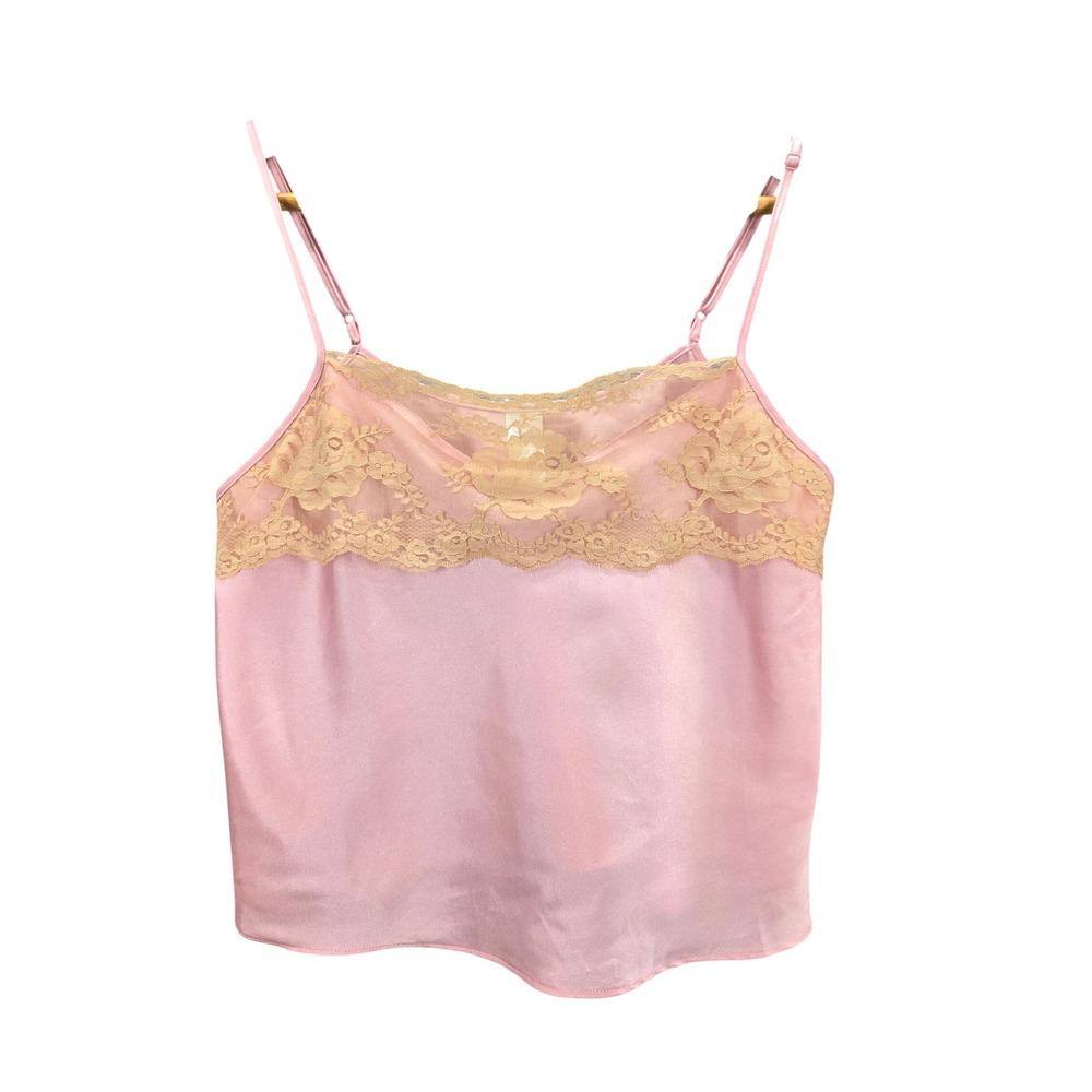 Vtg Avon Pink Satin Lace Trim Camisole Top Adjustable Straps Womens Small S/P